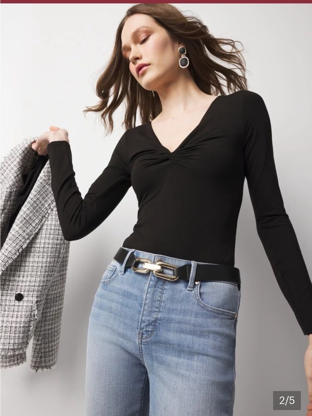 WHBM Black Long-Sleeve
Twist V-Neck Bodysuit